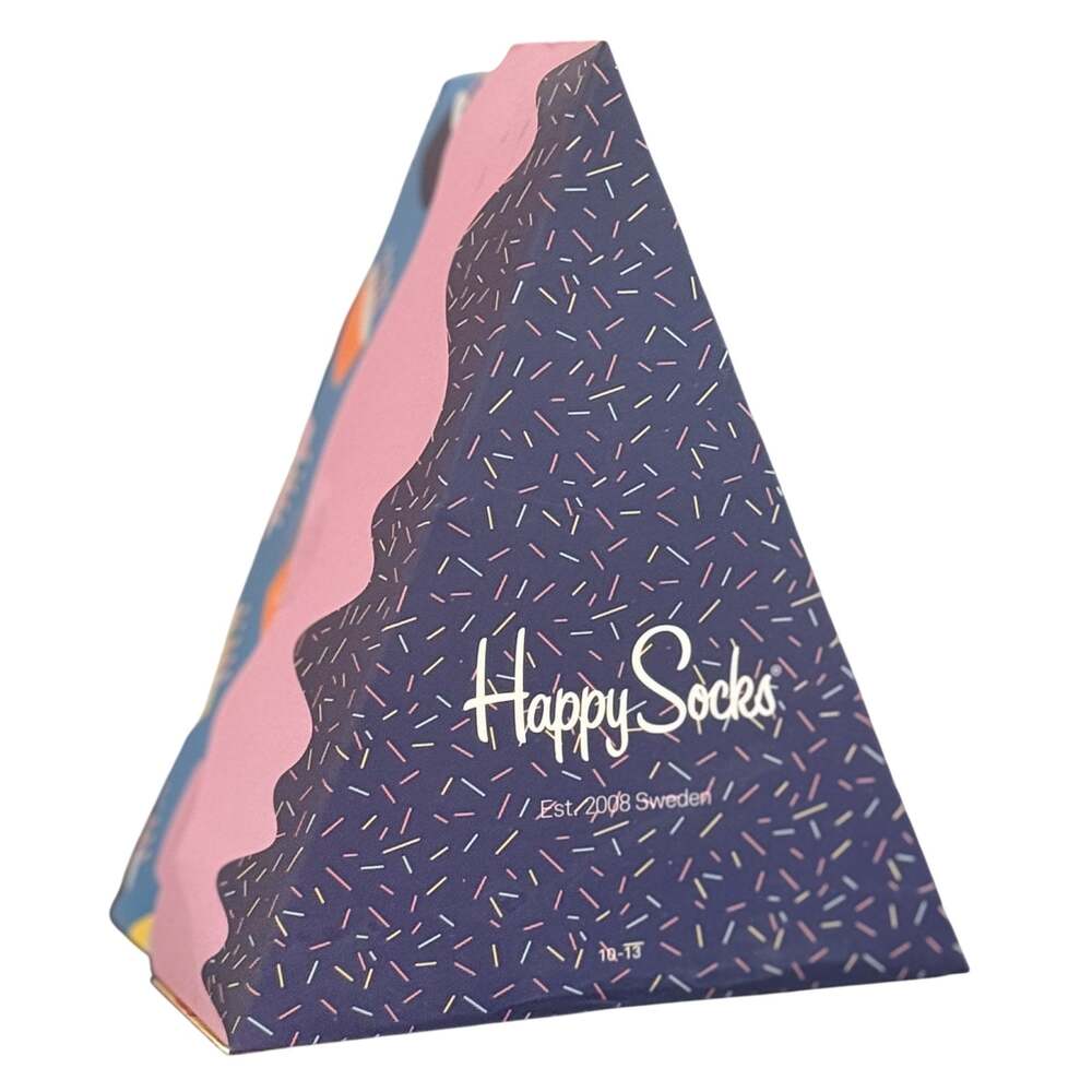 Happy Socks Happy Birthday Gift Box 2 Pairs Cake Crew Socks Size 10-13 NEW